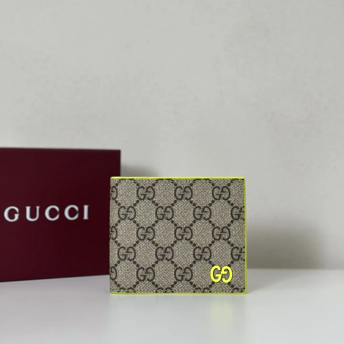 Gucci Monogram Bifold Wallet with Neon Yellow Trim image 1