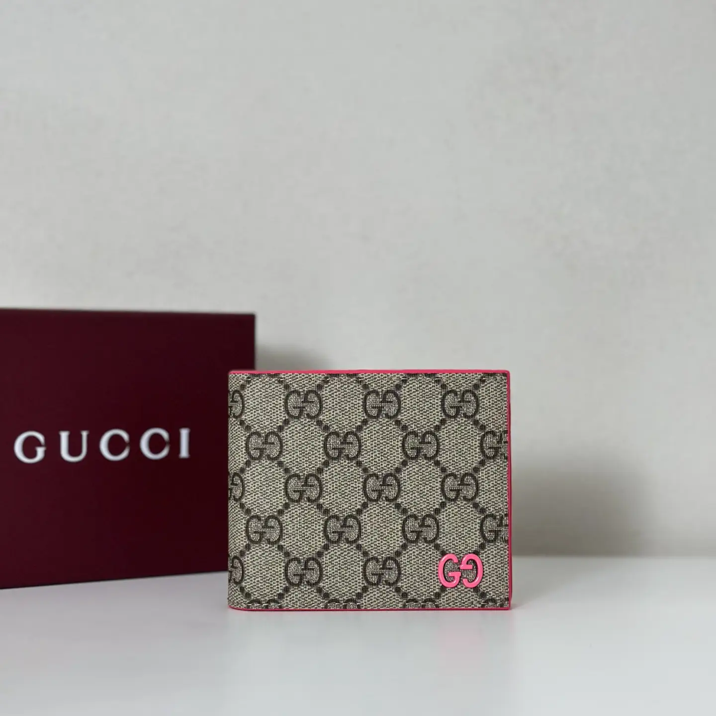 Gucci Monogram Bifold Wallet with Pink Accents image 1