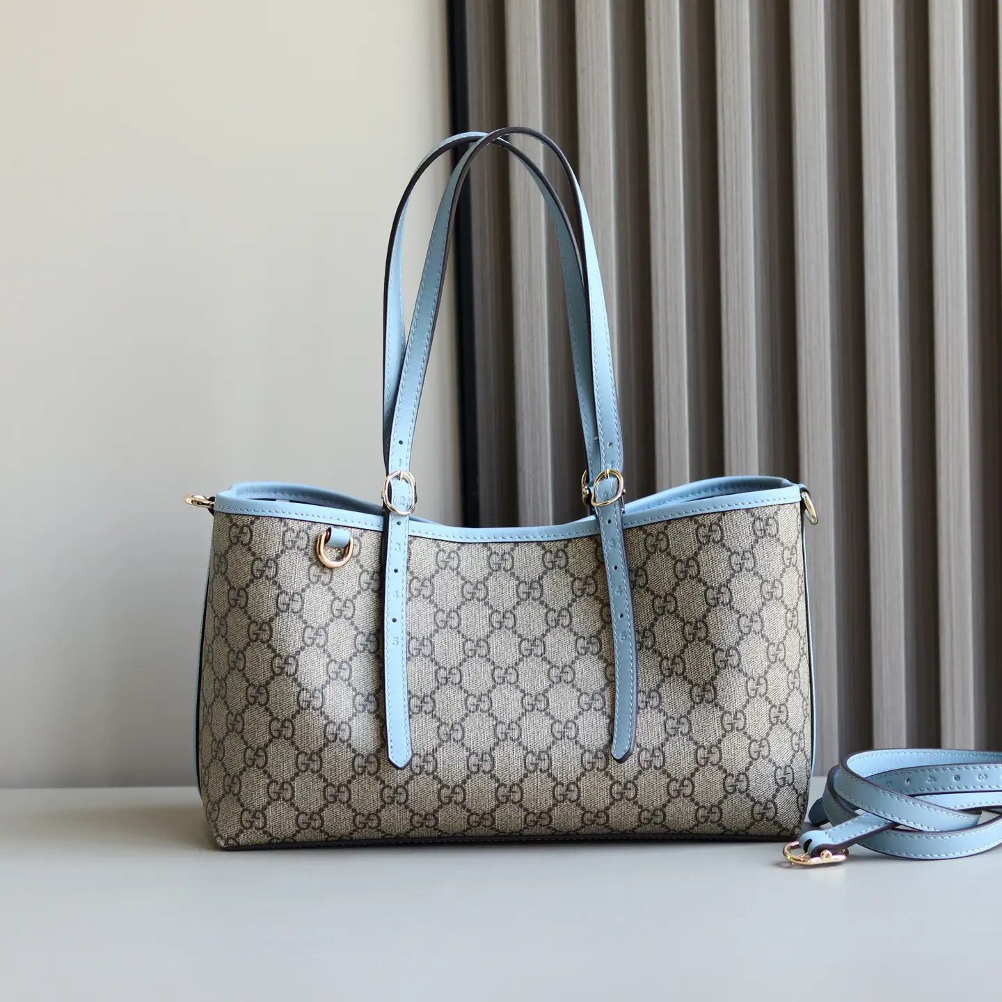 Gucci GG Monogram Tote Bag with Light Blue Trim image 1