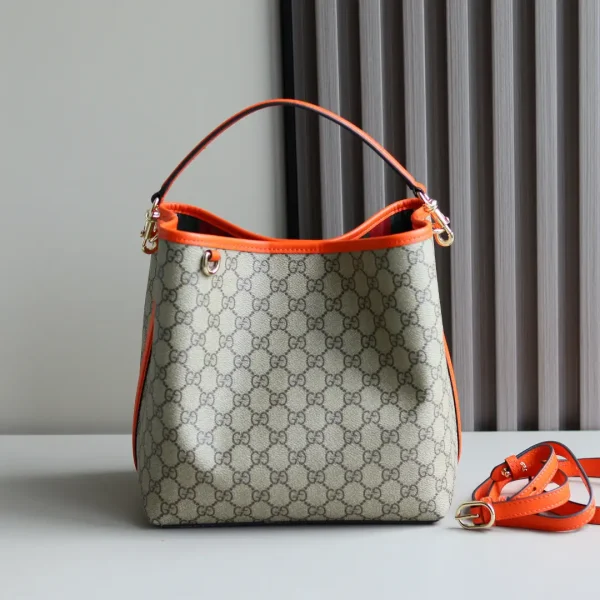 Gucci Monogram Bucket Bag with Orange Trim image 1