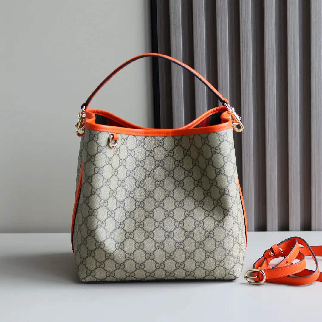 Gucci Monogram Bucket Bag with Orange Trim image 1