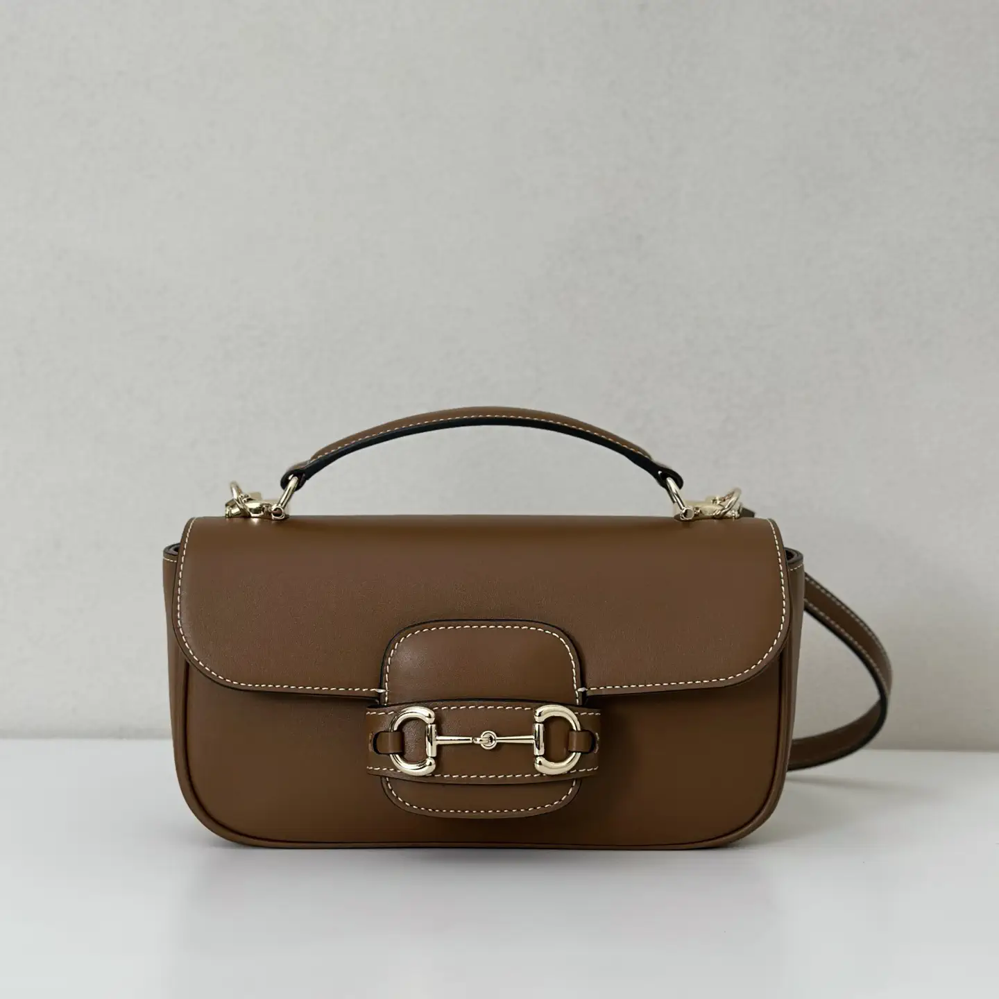 Gucci Brown Leather Top Handle Crossbody Bag image 1