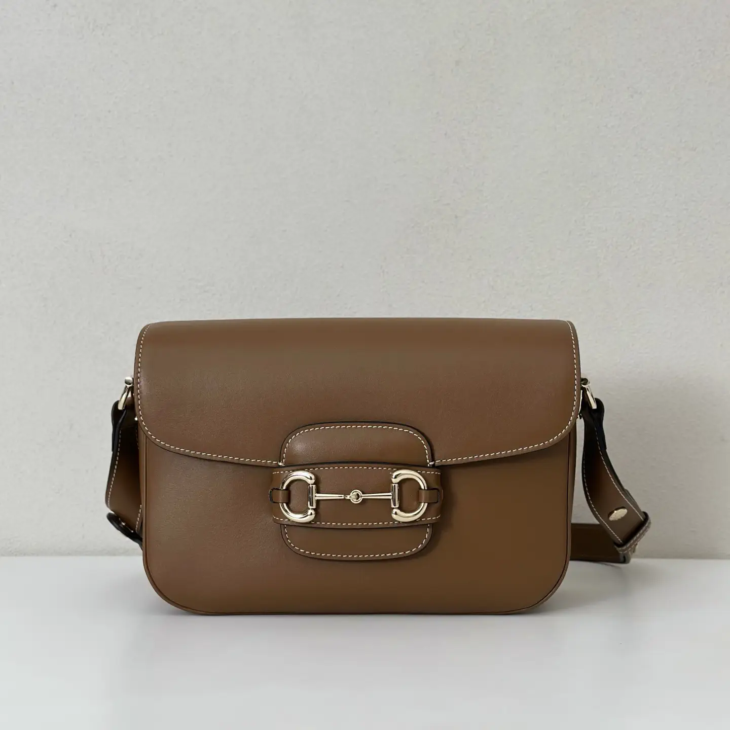Gucci Brown Leather Horsebit Accent Crossbody Bag image 1