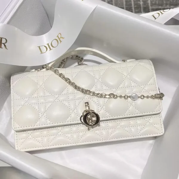 Dior White Quilted Pearl Chain Crossbody Bag image 1