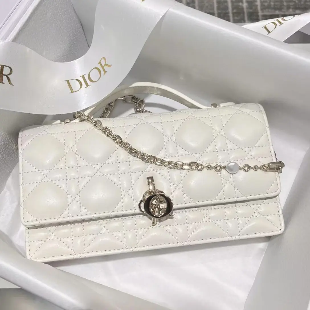 Dior White Quilted Pearl Chain Crossbody Bag image 1