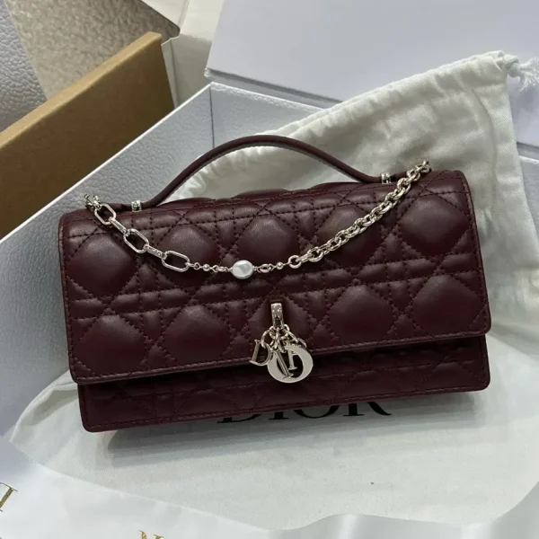 Dior Burgundy Quilted Top Handle Bag with Pearl Chain image 1