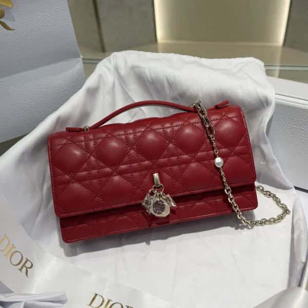 Dior Red Quilted Top Handle Bag with Pearl Chain image 1