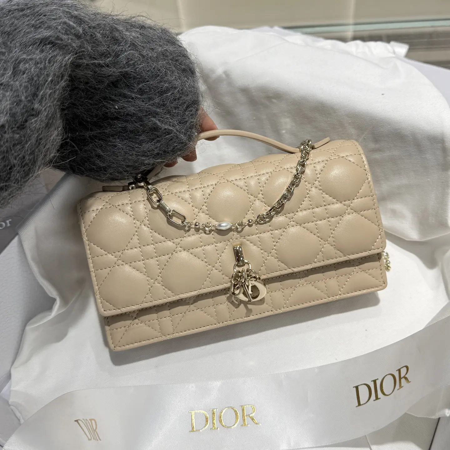 Dior Quilted Mini Bag with Pearl Chain image 1