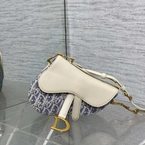 Dior Saddle Bag with Monogram and White Leather Flap image 1
