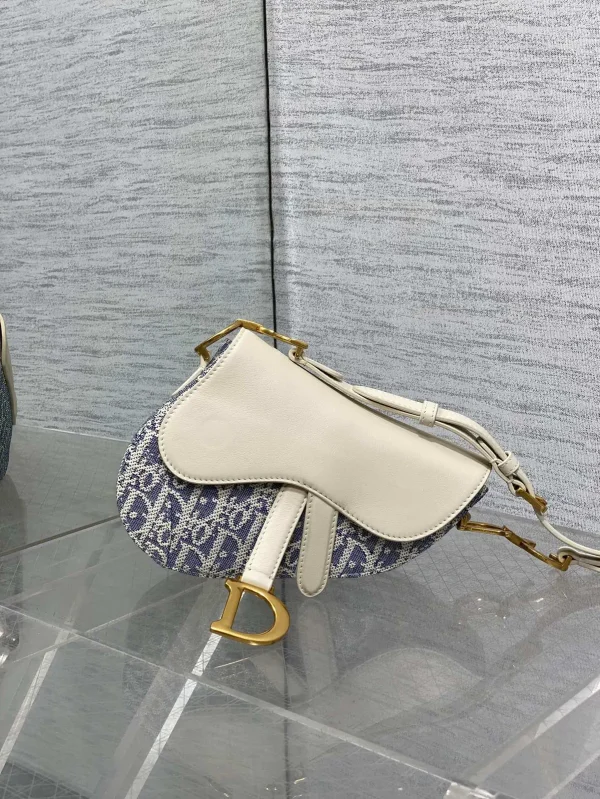 Dior Saddle Bag with Monogram and White Leather Flap image 1