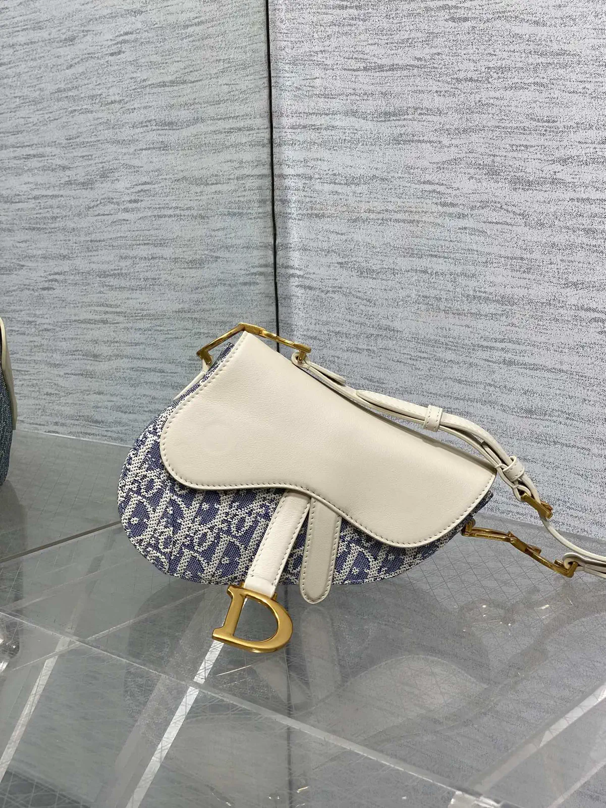 Dior Saddle Bag with Monogram and White Leather Flap image 1
