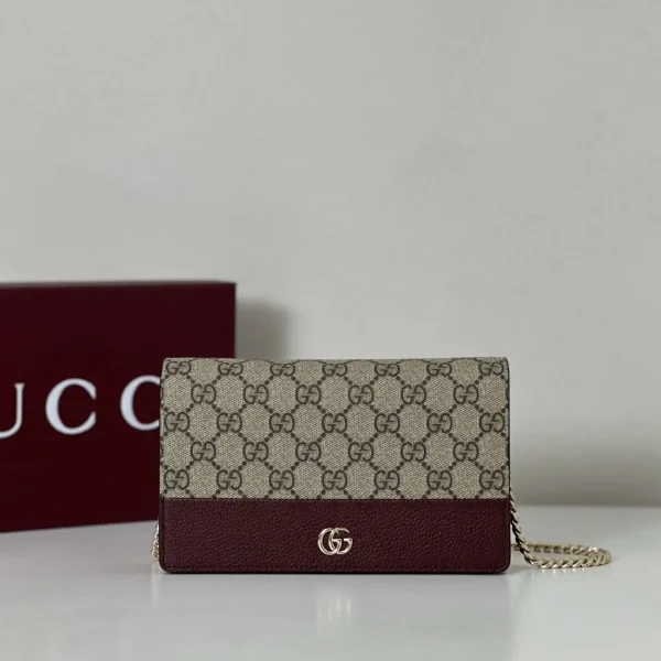 Gucci Monogram Burgundy Trim Chain Wallet image 1