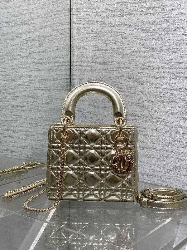 Dior Metallic Gold Quilted Mini Lady Top Handle Bag image 1
