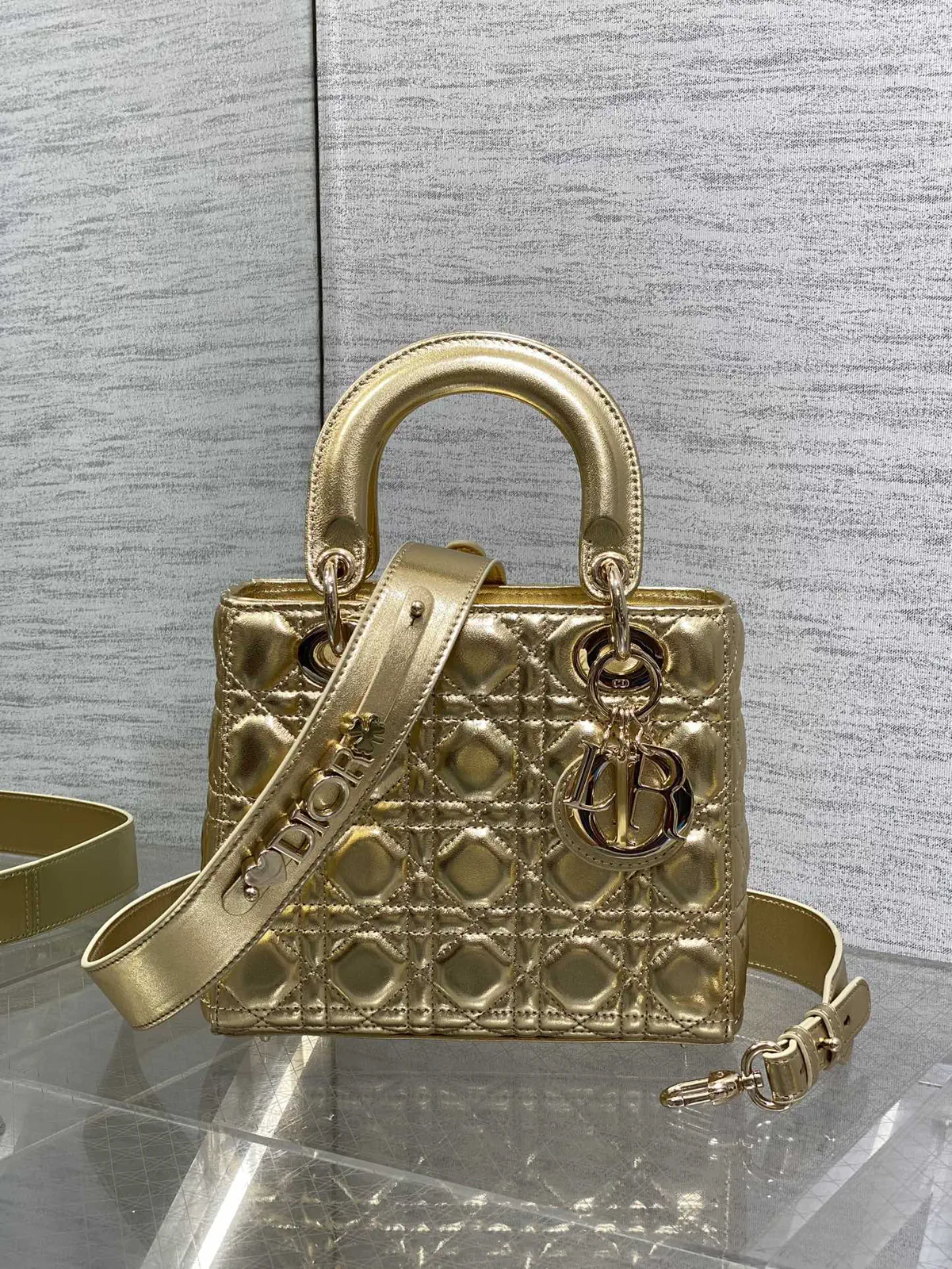Dior Metallic Gold Quilted Top Handle Bag image 1