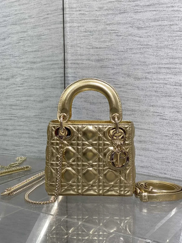 Dior Gold Quilted Mini Lady Top Handle Bag image 1
