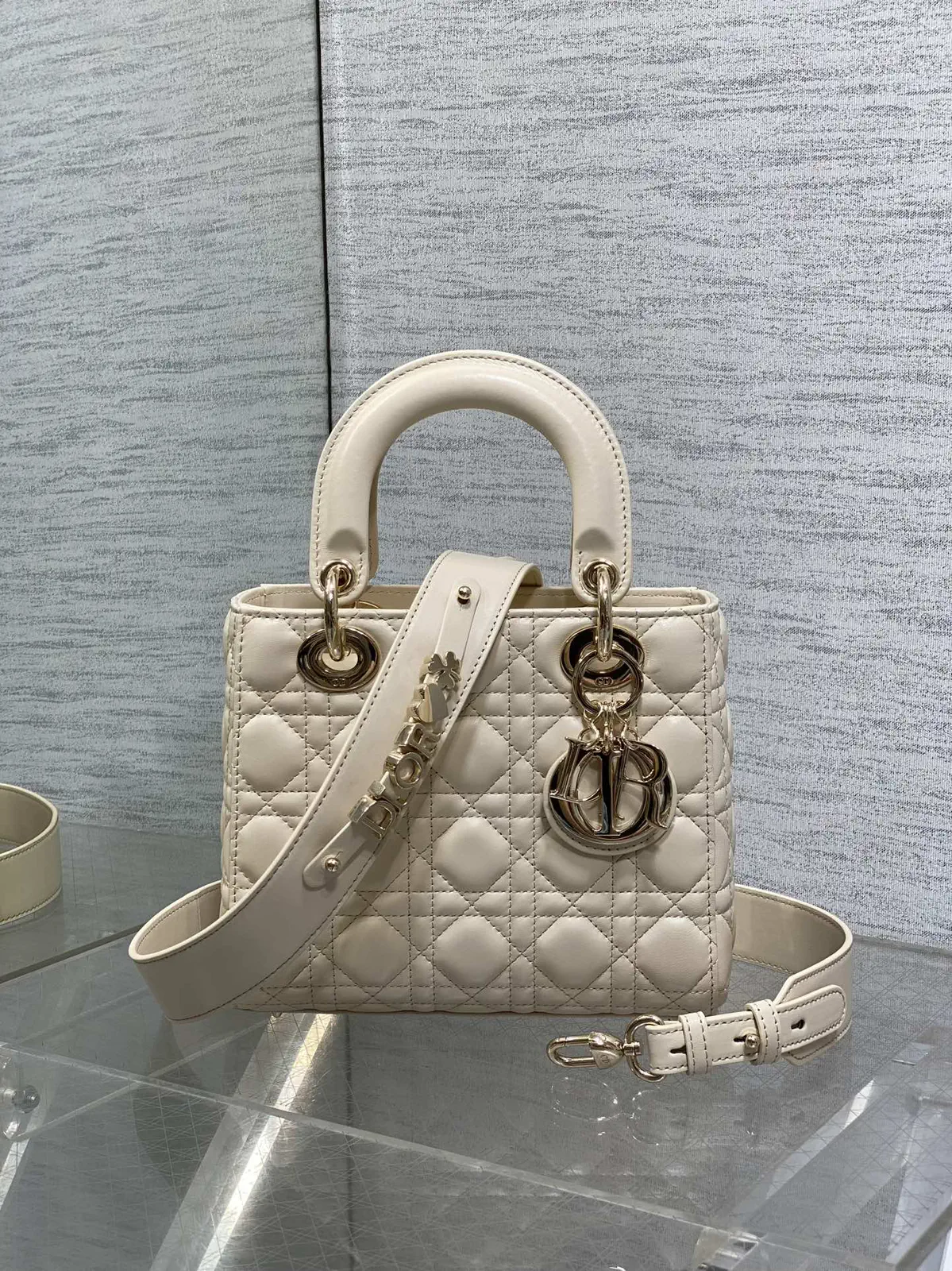 Dior Quilted Top Handle Bag with Letter Shoulder Strap image 1