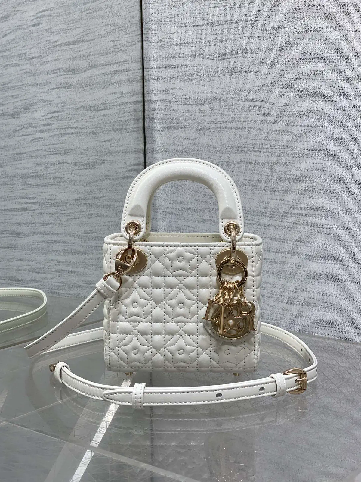Dior White Quilted Micro Top Handle Bag image 1