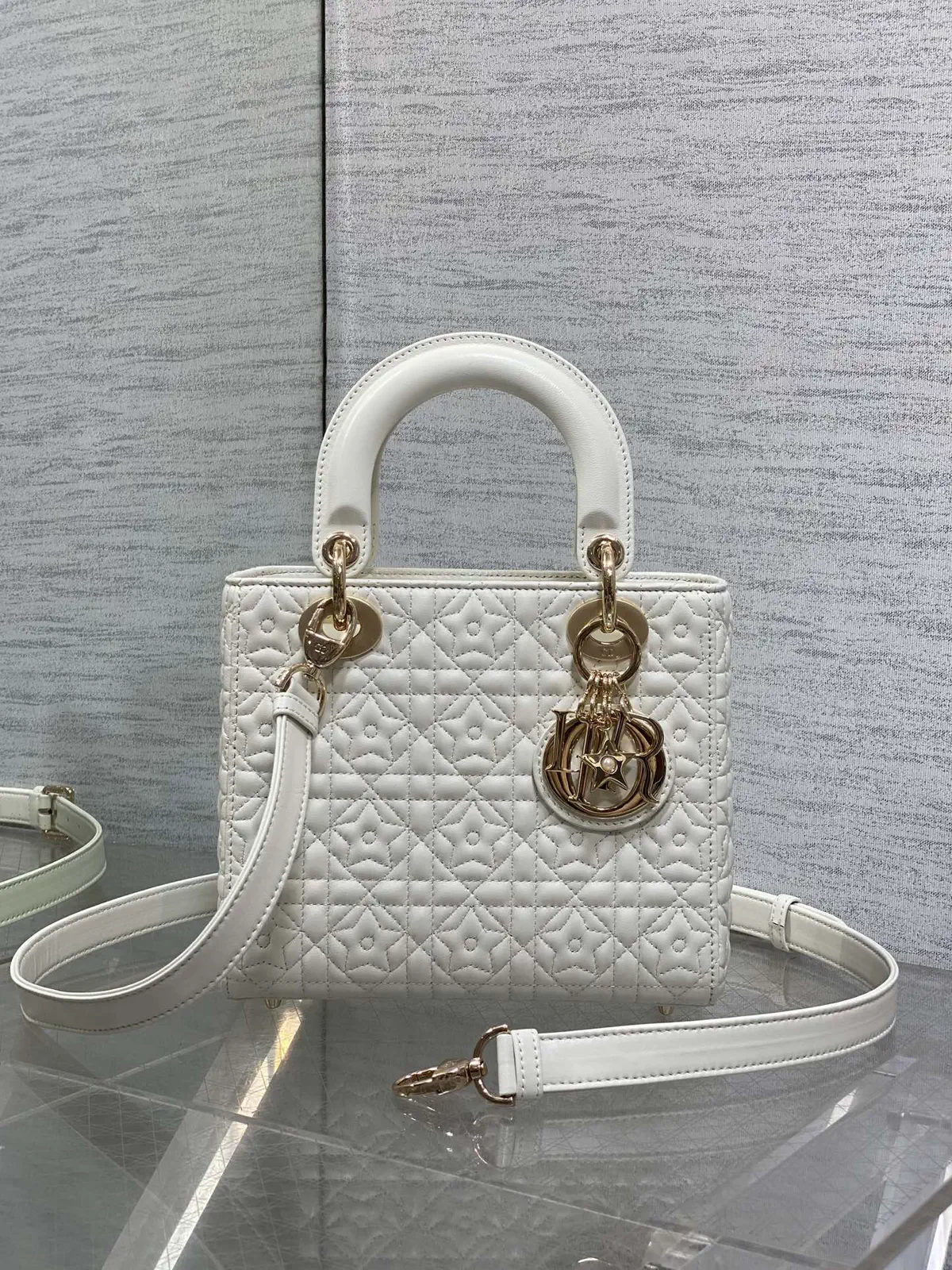 Dior White Quilted Top Handle Bag image 1
