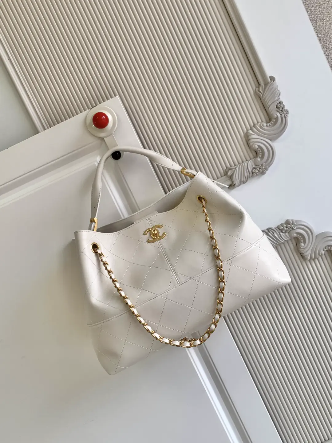 Chanel Quilted Tote Bag with Gold-Tone Chain image 1