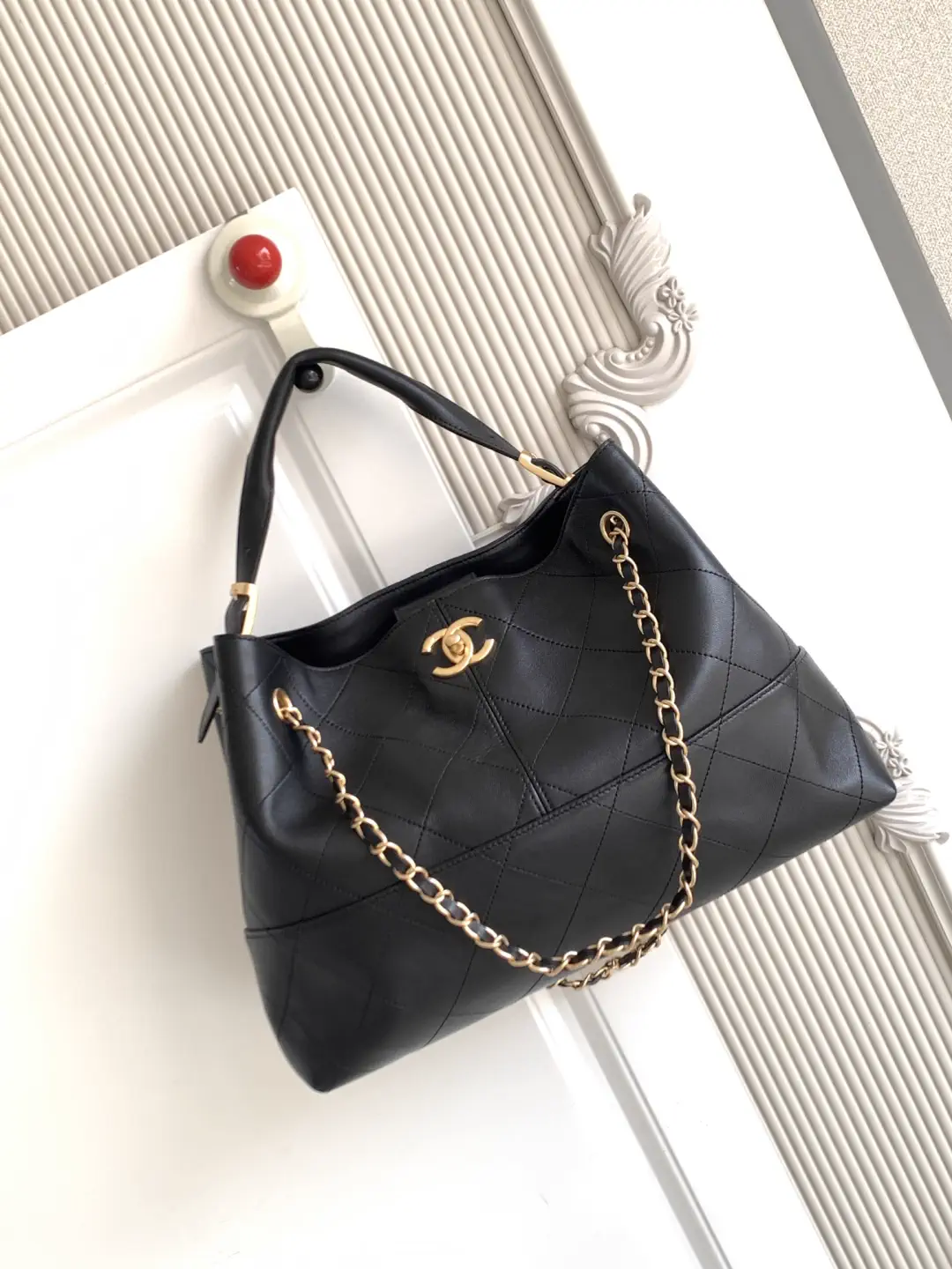 Chanel Quilted Tote Bag with Gold-Tone Chain image 1