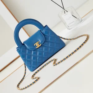 Chanel Blue Quilted Top Handle Bag with Chain Strap image 1