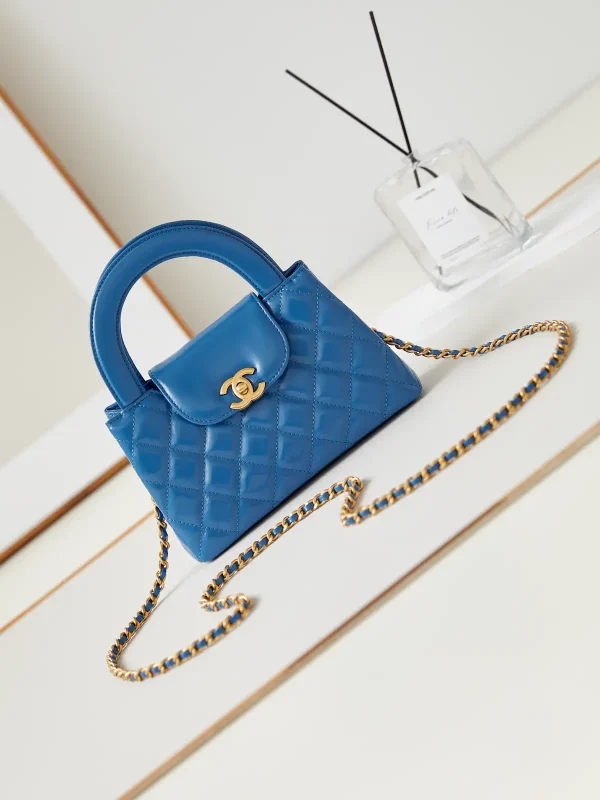 Chanel Blue Quilted Top Handle Bag with Chain Strap image 1