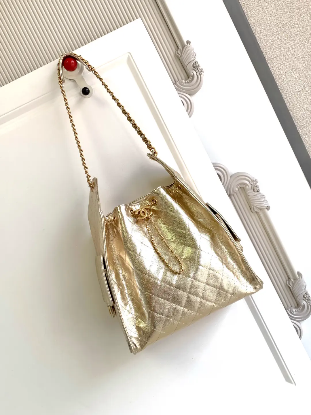 Chanel Quilted Gold Bucket Bag image 1