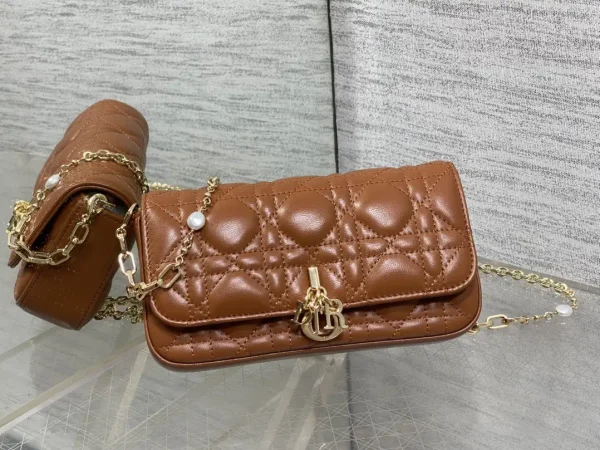 Dior Caramel Quilted Pearl Chain Crossbody Bag image 1
