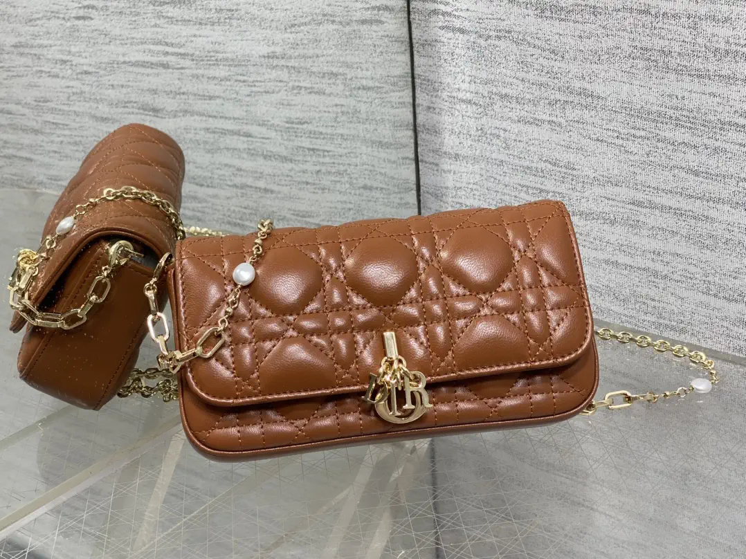 Dior Caramel Quilted Pearl Chain Crossbody Bag image 1
