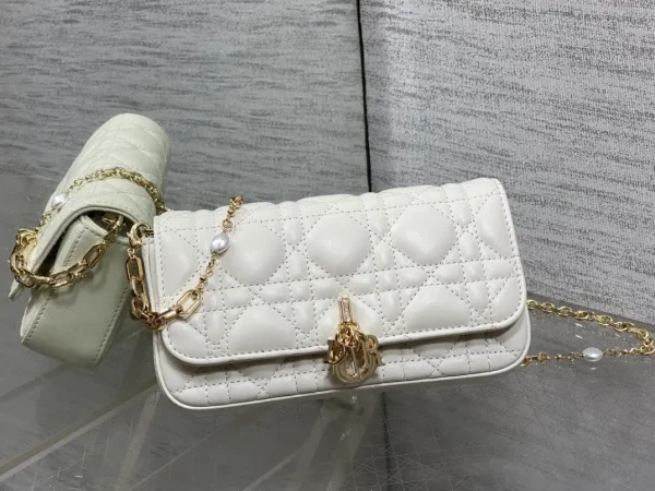 Dior White Quilted Pearl Chain Crossbody Bag image 1