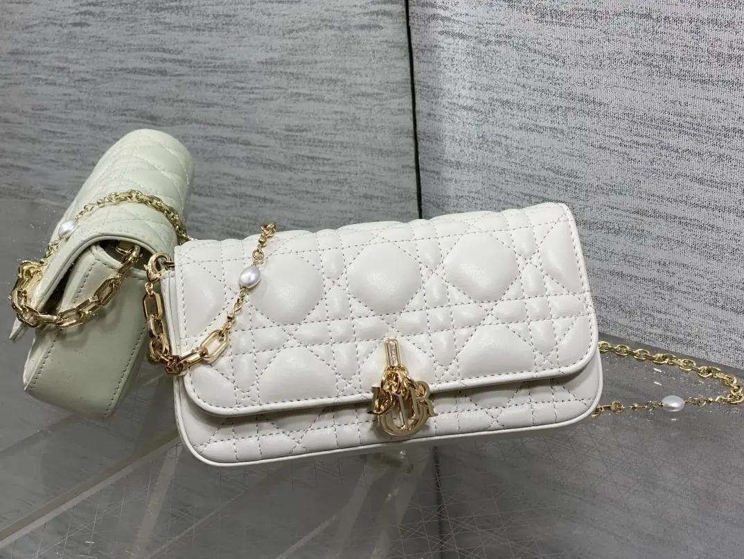 Dior White Quilted Pearl Chain Crossbody Bag image 1