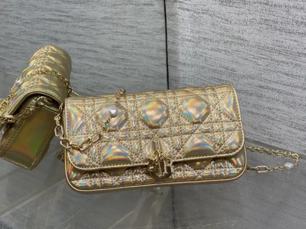 Dior Iridescent Gold Quilted Pearl Chain Crossbody Bag image 1