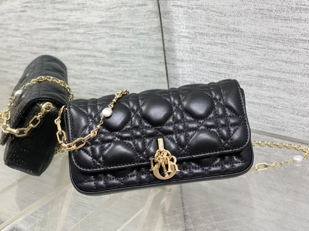 Dior Black Quilted Pearl Chain Crossbody Bag image 1