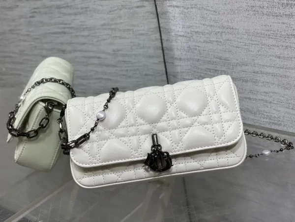 Dior White Quilted Pearl Chain Shoulder Bag image 1