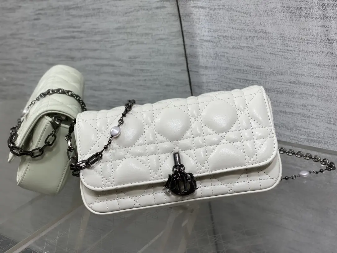 Dior White Quilted Pearl Chain Shoulder Bag image 1