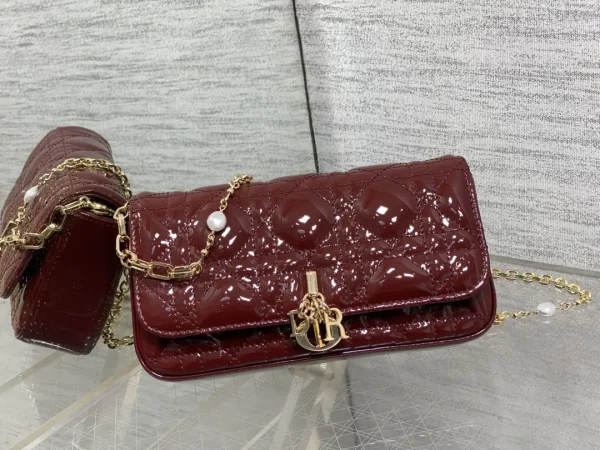 Dior Quilted Patent Pearl Chain Crossbody Bag image 1