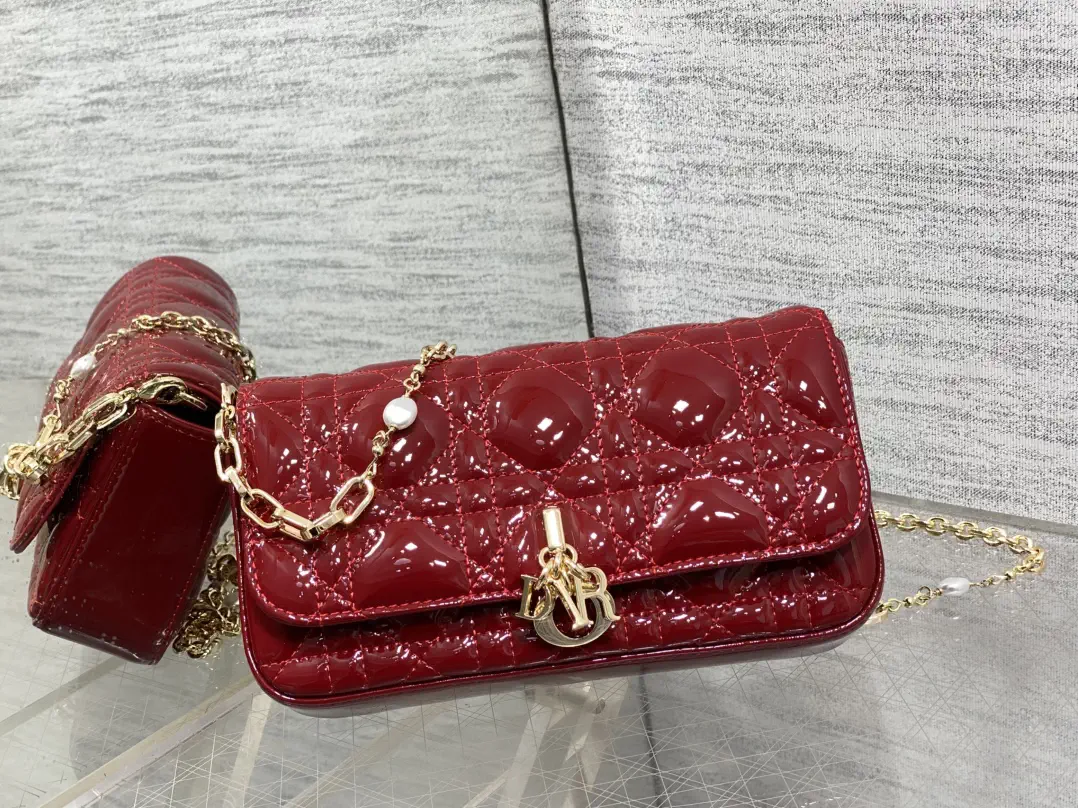 Dior Quilted Patent Pearl Chain Shoulder Bag image 1