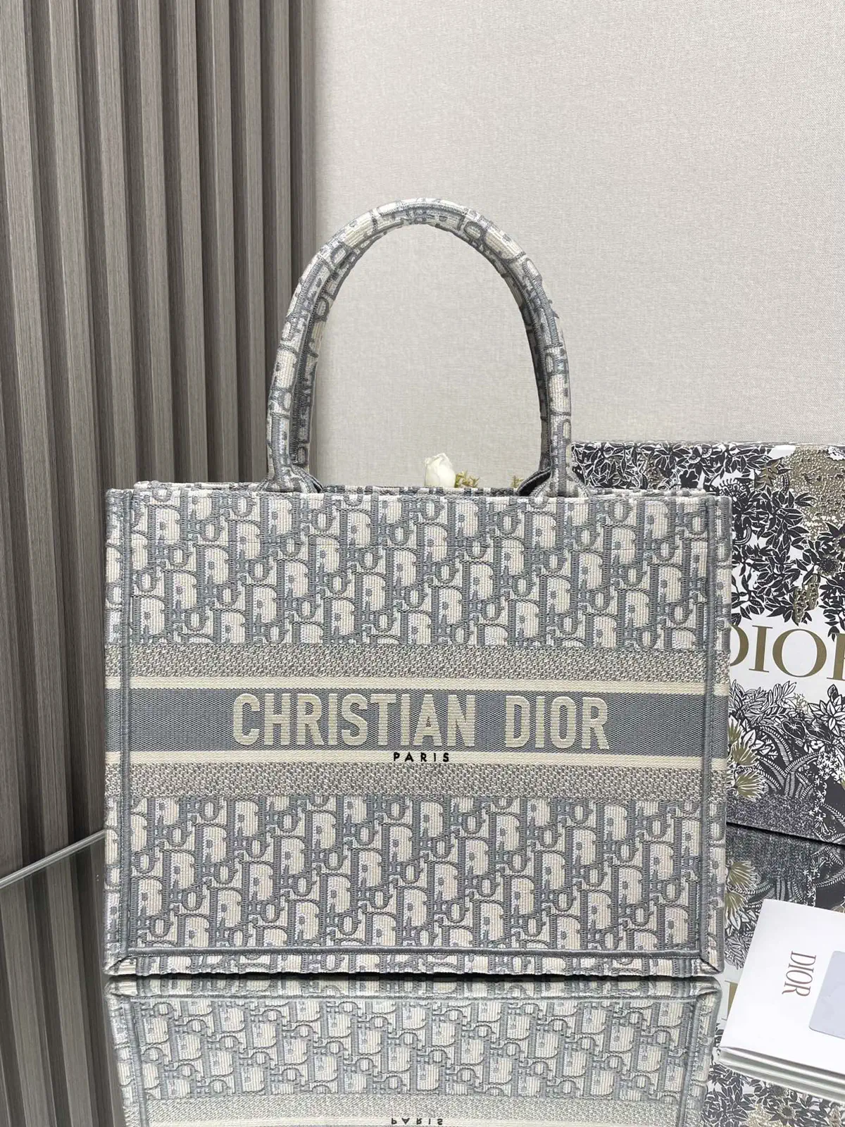 Dior Gray Monogram Medium Book Tote Bag image 1