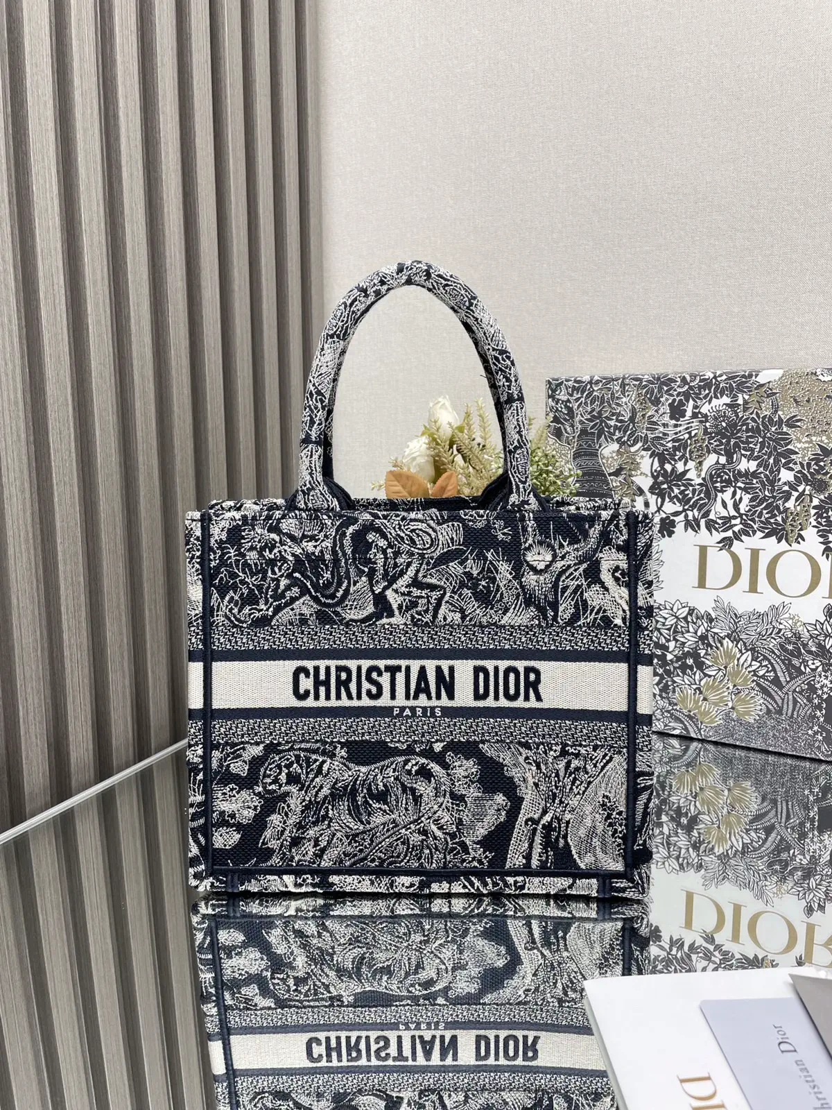 Dior Navy Blue Tiger Pattern Book Tote Bag image 1