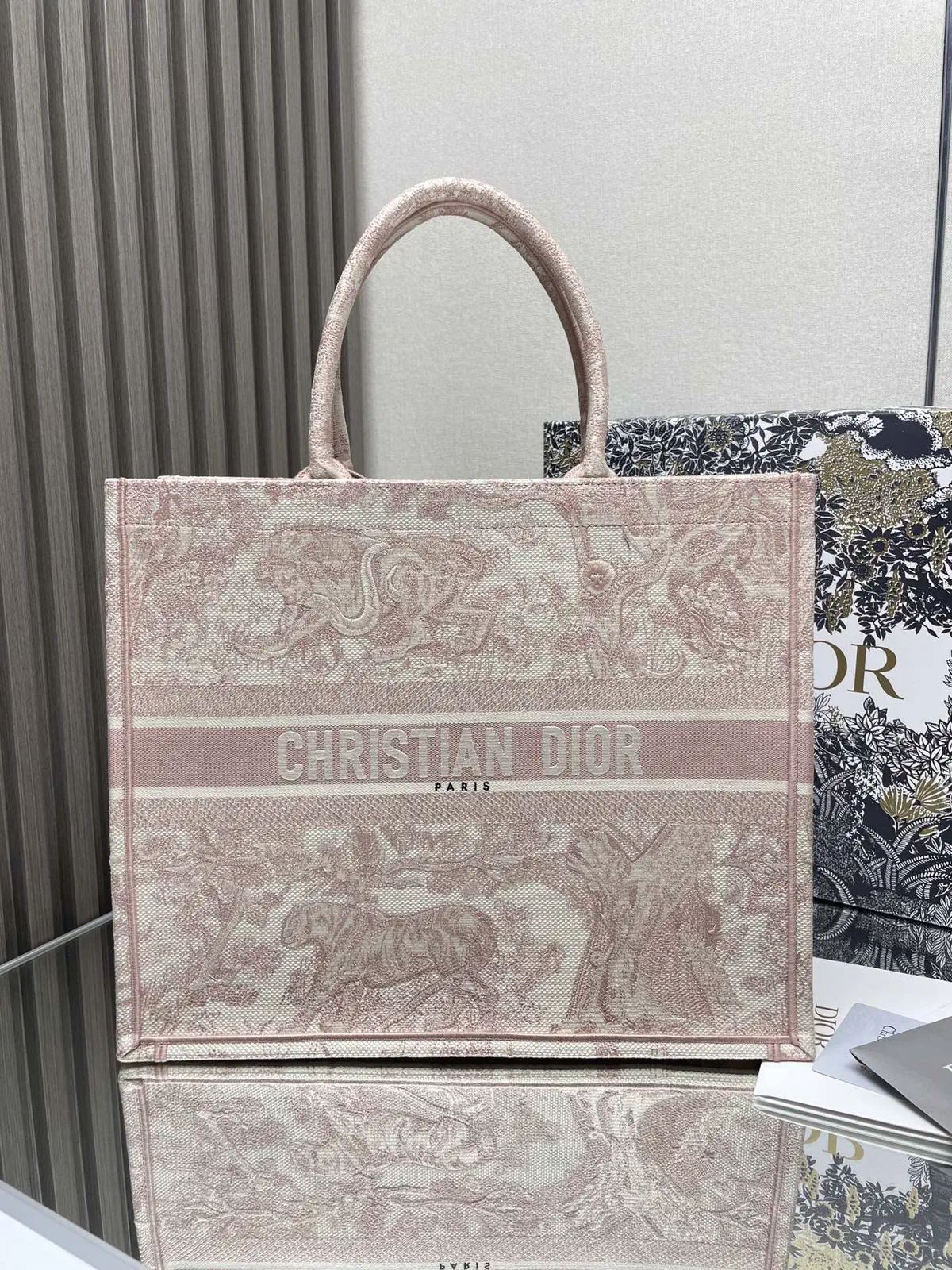 Dior Pink Tiger Embroidered Book Tote Bag image 1