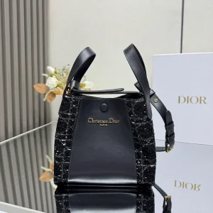 Dior Signature Bucket Bag with Checkerboard Fabric and Leather Trim image 1