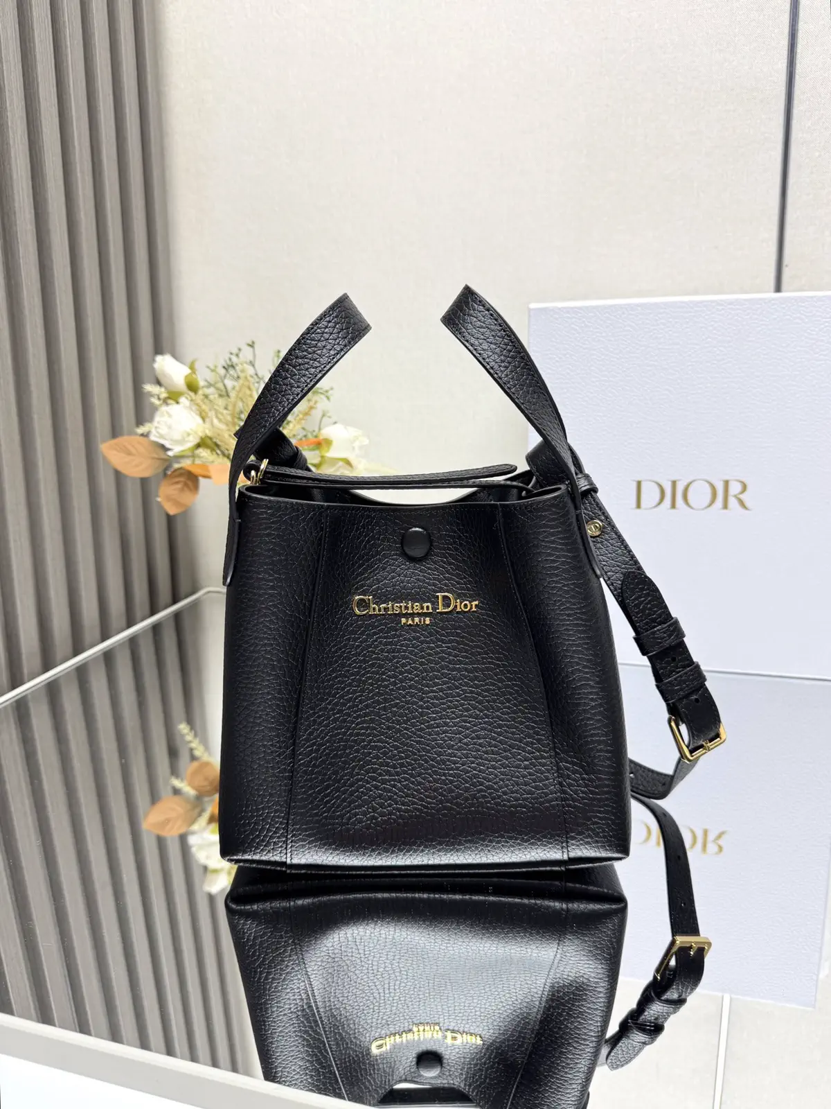 Dior Black Leather Bucket Bag image 1