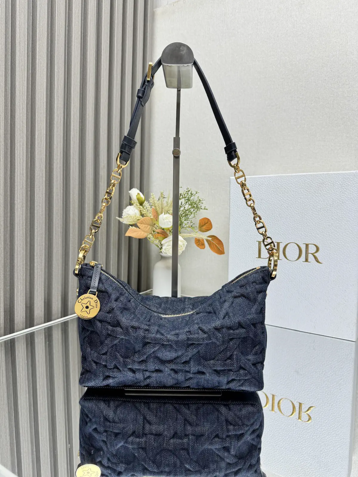 Dior Dark Blue Denim Star Hobo Shoulder Bag image 1