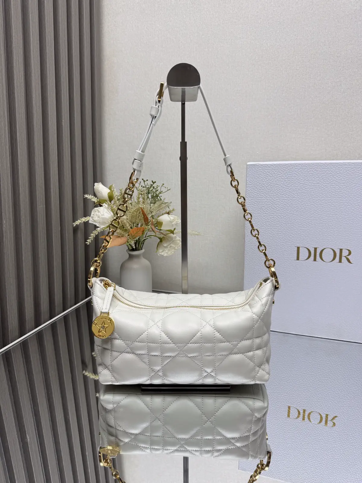 Dior White Quilted Star Hobo Shoulder Bag image 1