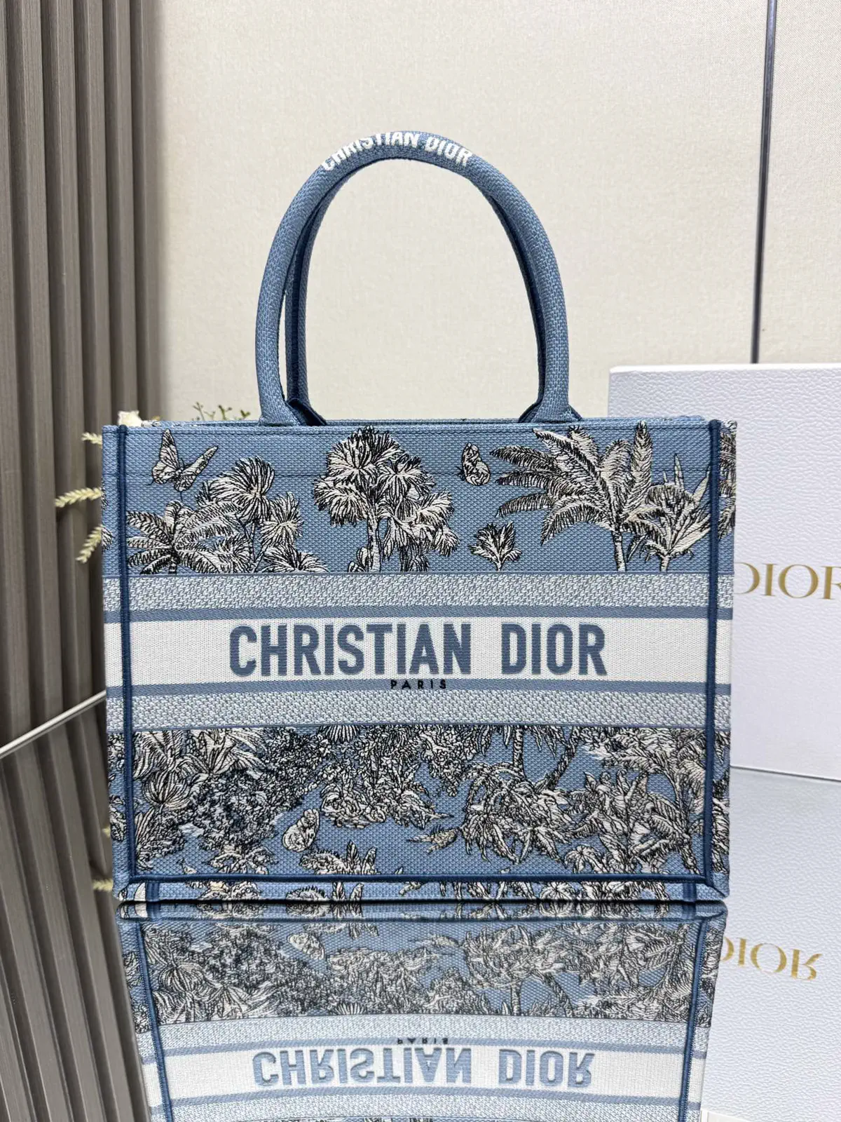 Dior Blue Palm Tree Print Book Tote Bag image 1