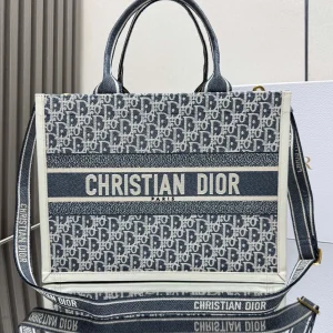Dior Denim Blue Embroidered Book Tote Bag with Shoulder Strap image 1