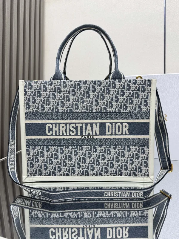 Dior Denim Blue Embroidered Book Tote Bag with Shoulder Strap image 1