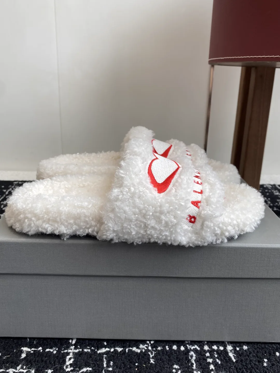 Fuzzy Slide Slippers with Embroidered Logo image 1