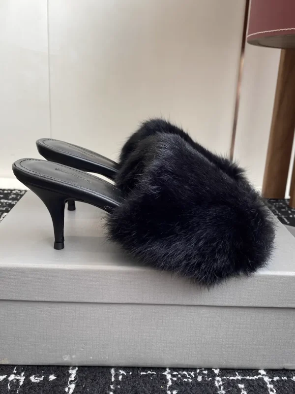 Balenciaga 25ss Mink Fur Round Toe High Heel Mules image 1