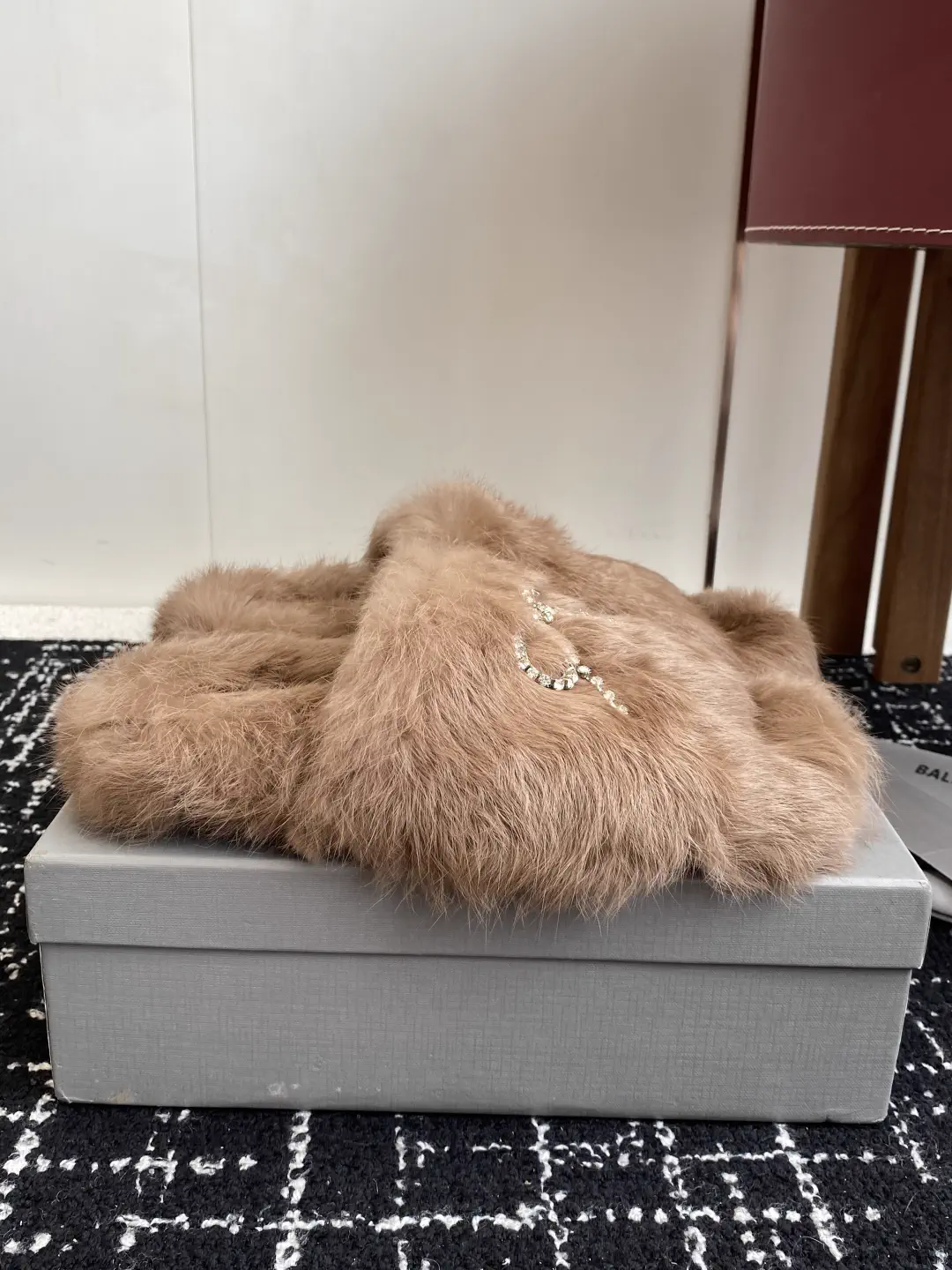 Balenciaga 25ss Fall Winter Fur Slippers with Rhinestone Bow image 1